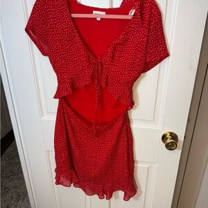 Superdown Mercy Dress - red polka dot mini with cutout - size SMALL - NEVER WORN